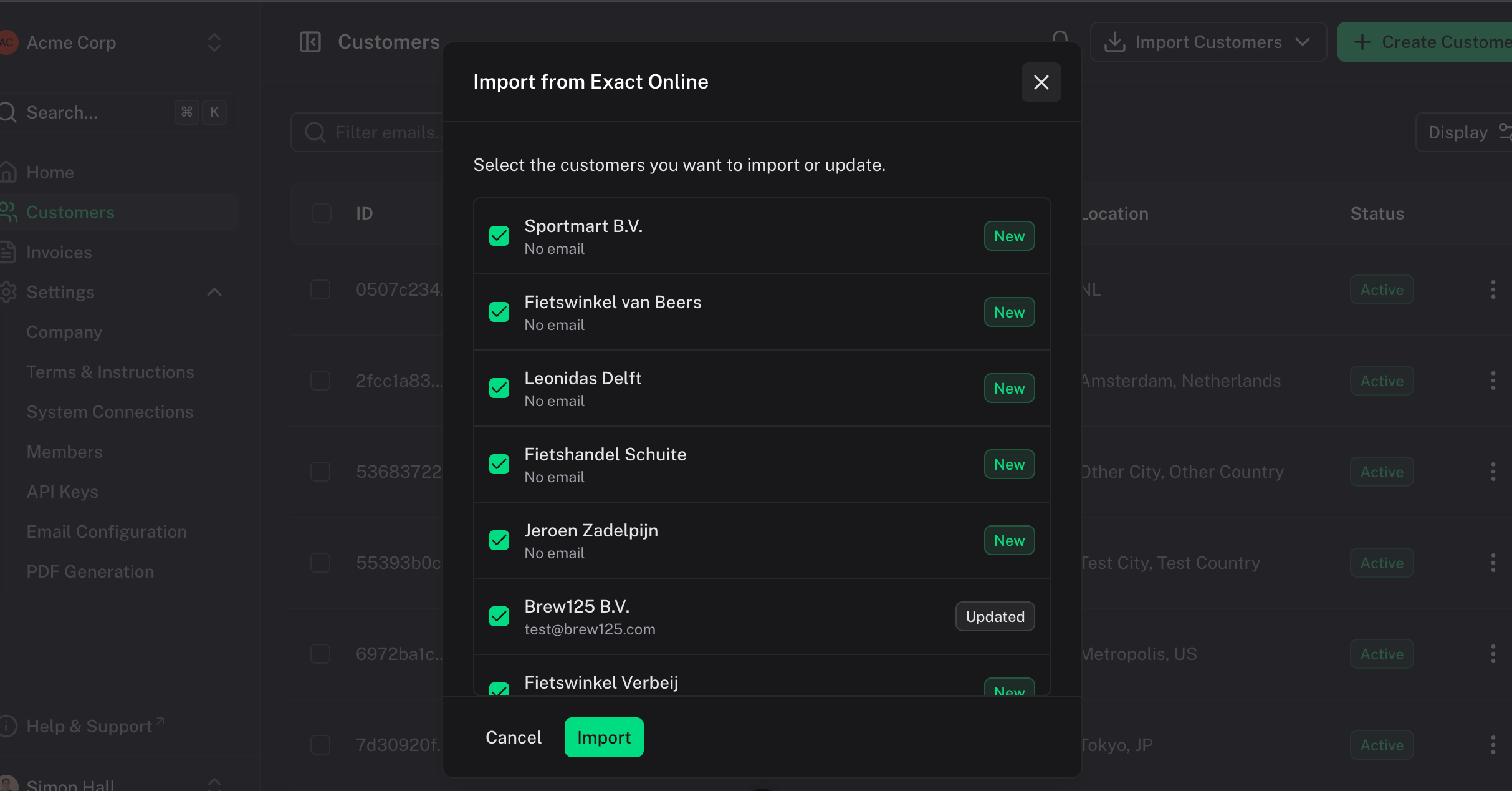 Import Customers