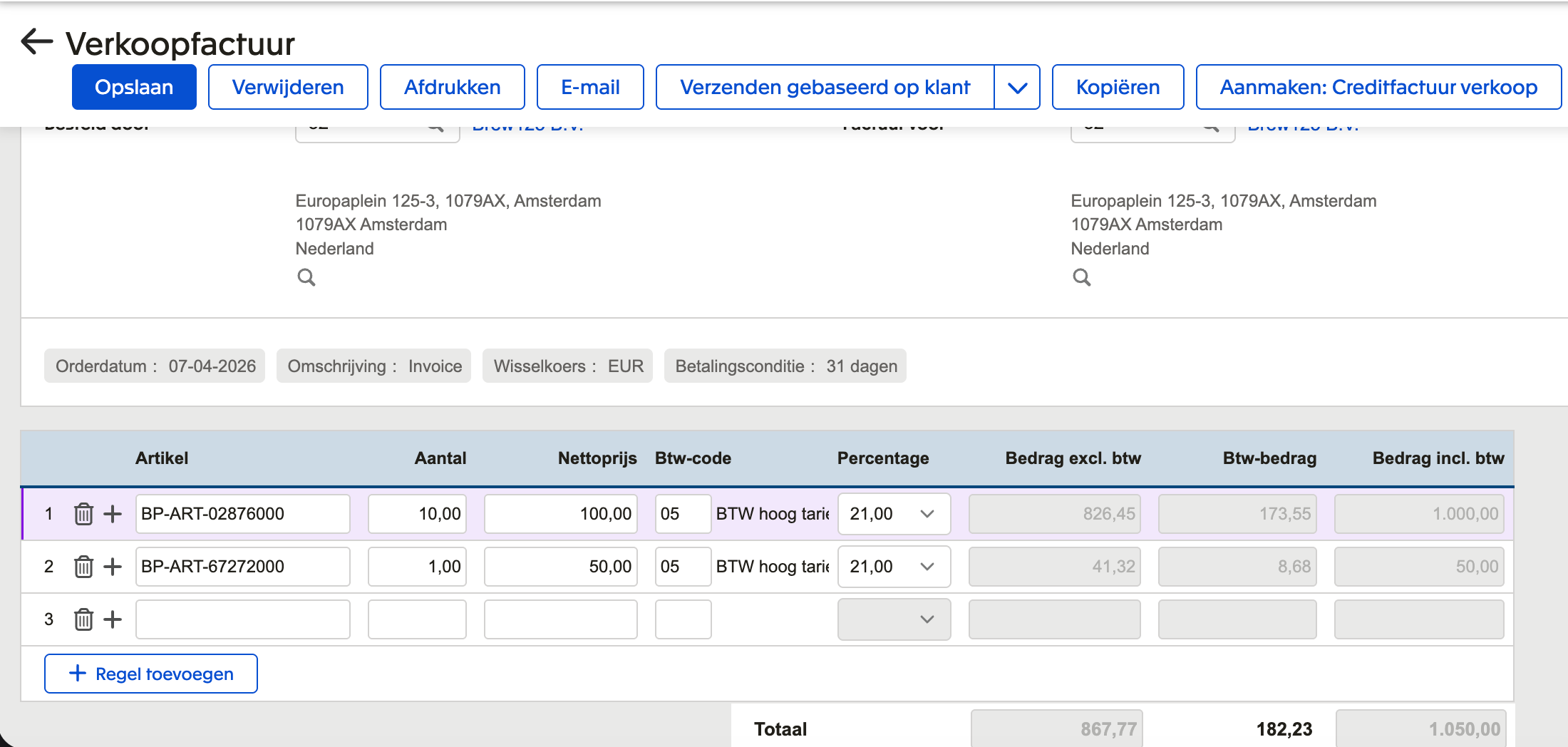 Invoice in Exact Online