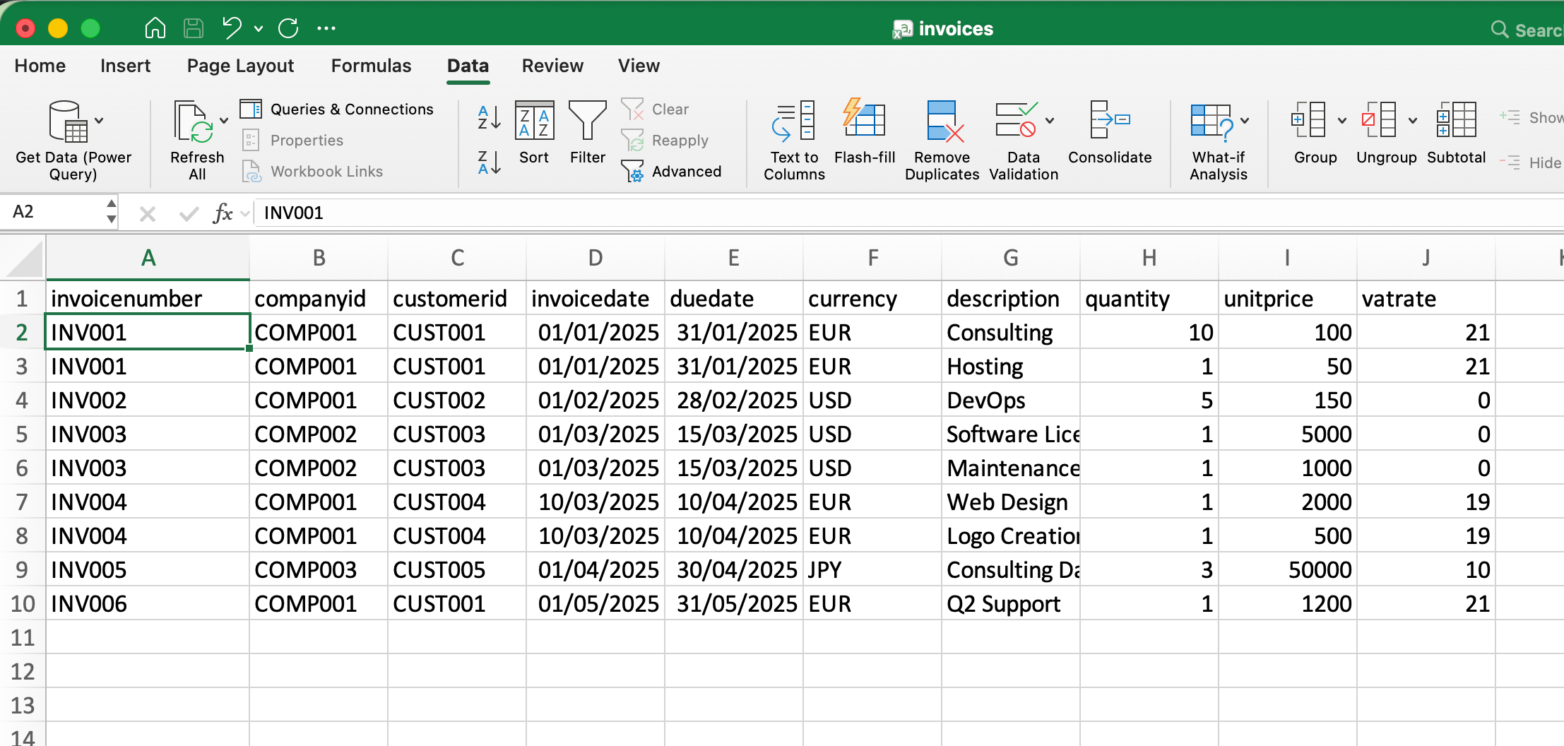Invoice using Excel
